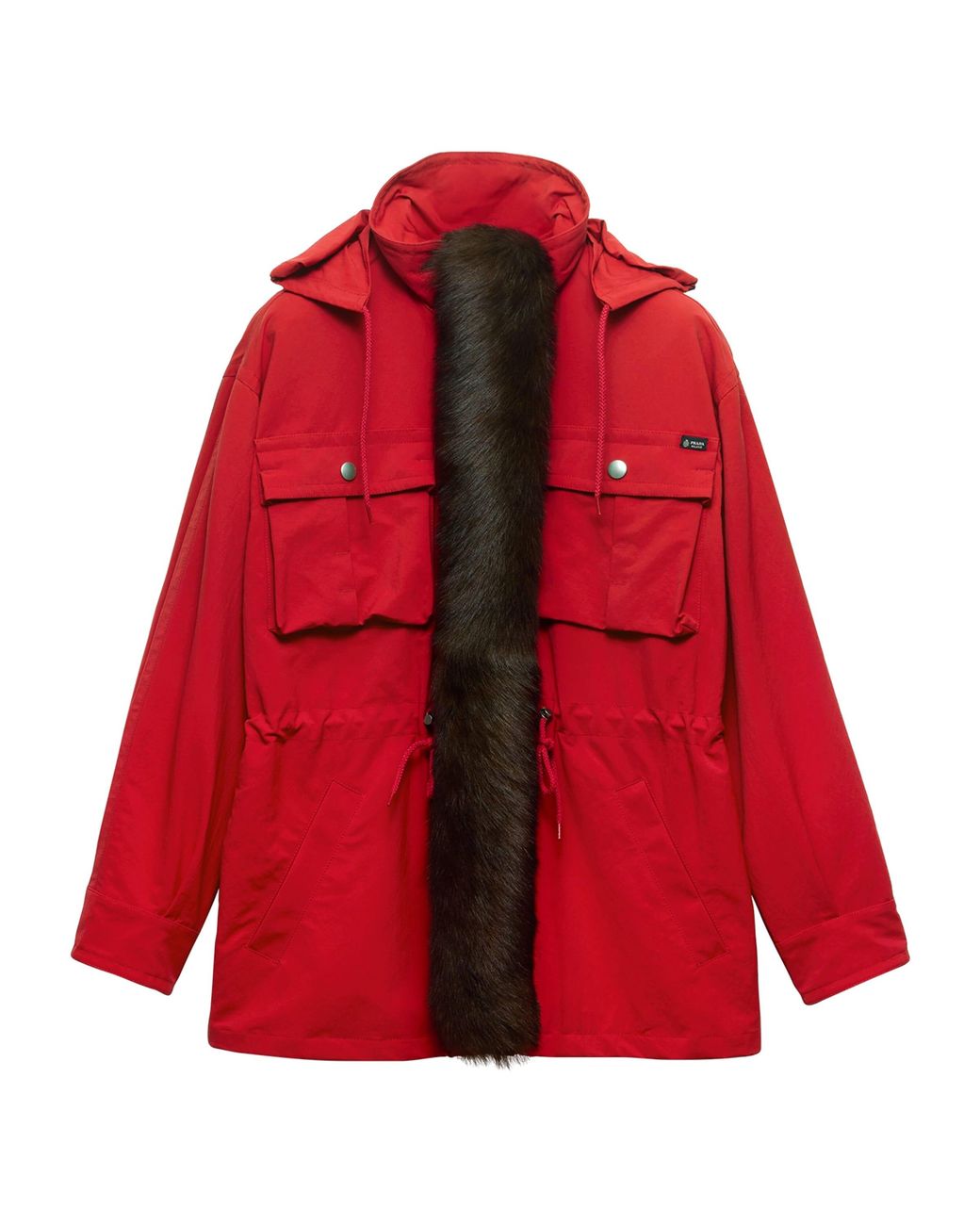 Prada Red Technical Shearling-Trimmed Parka