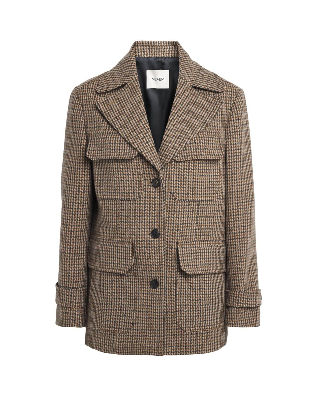 ME+EM Brown Wool-Blend Houndstooth Jacket