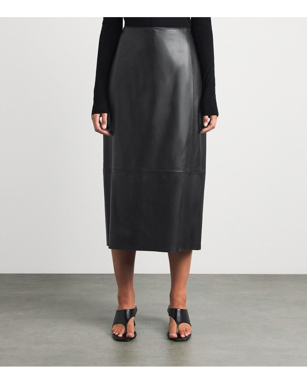 Vince Gray Lambskin Midi Skirt