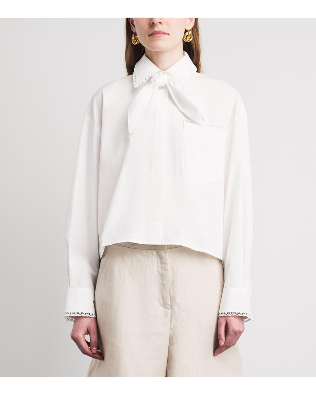 Maje White Crochet-Collar Shirt
