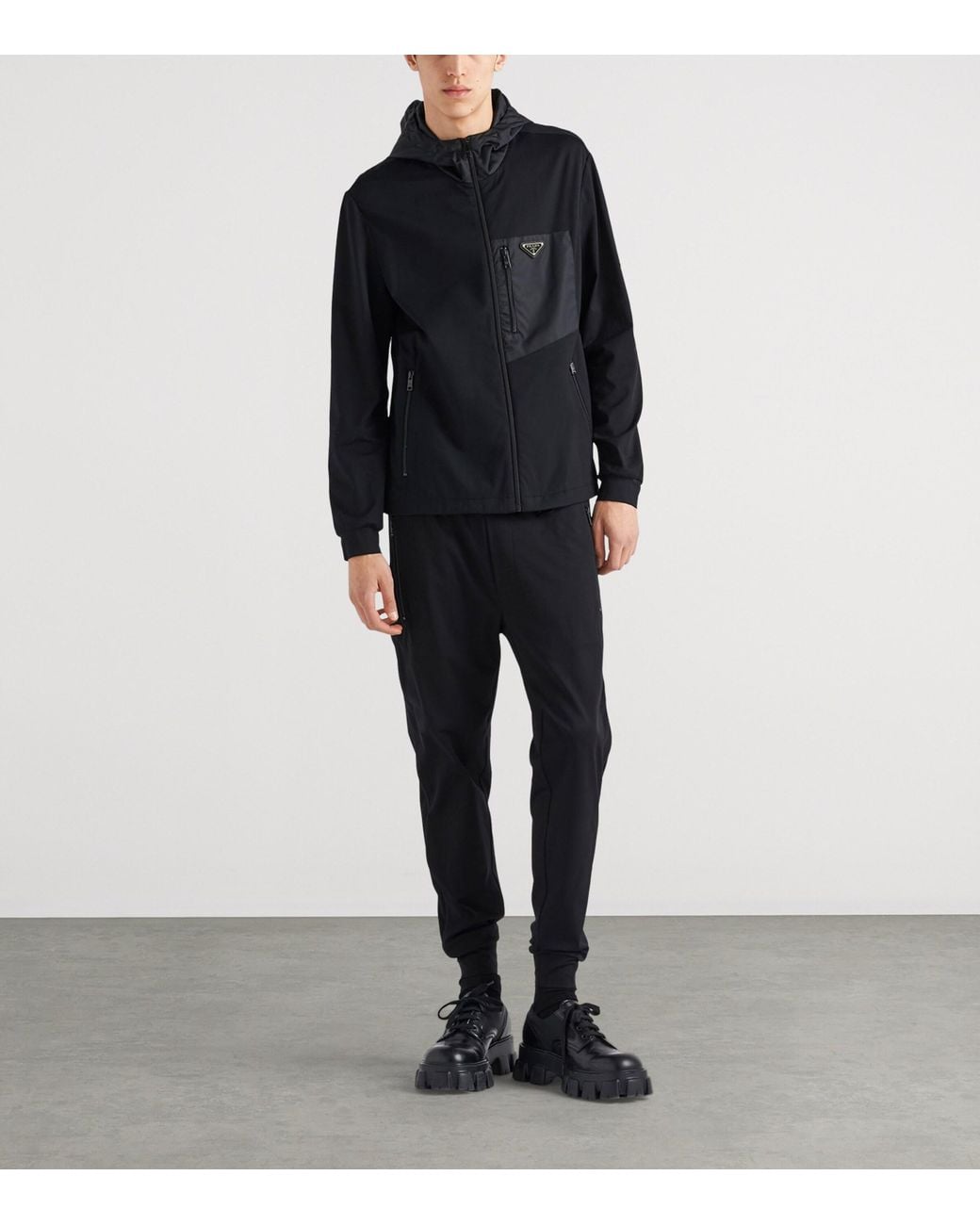Prada Black Stretch-Cotton Re-Nylon Trousers for men