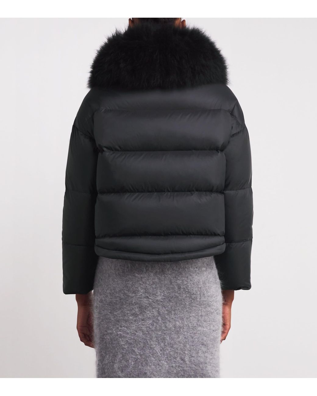 Yves Salomon Black Waterproof Fur-Trim Down Jacket