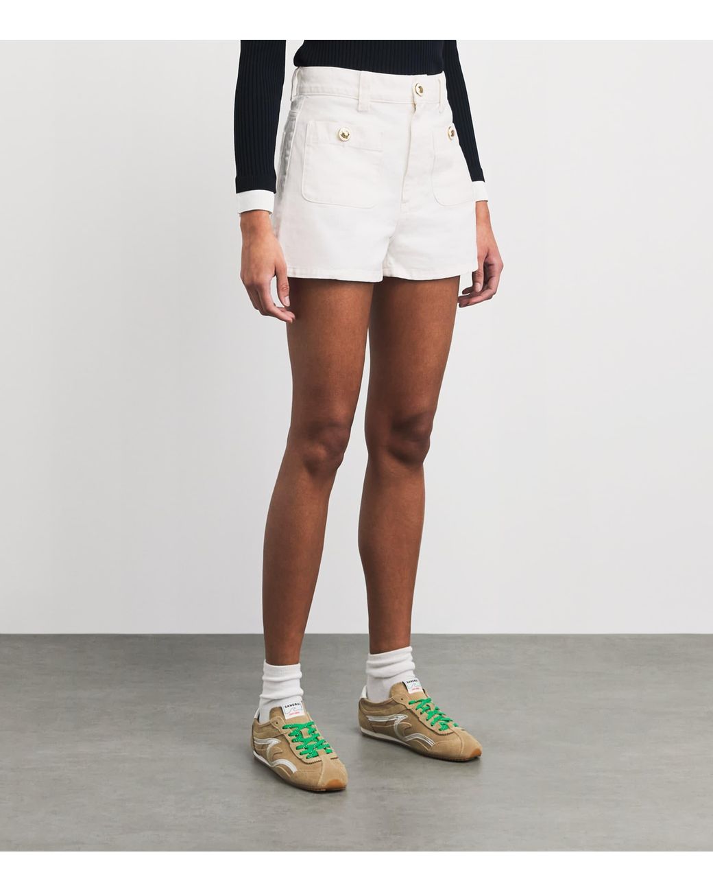 Sandro White Denim High-Waist Shorts