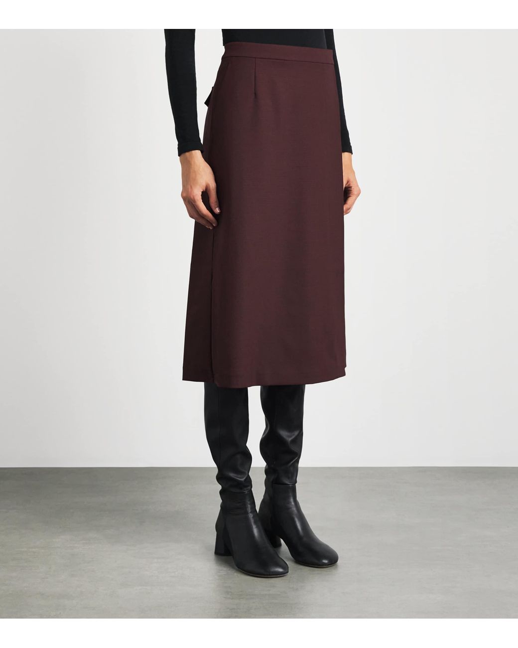 Lafayette 148 New York Purple Stretch-Wool Midi Skirt