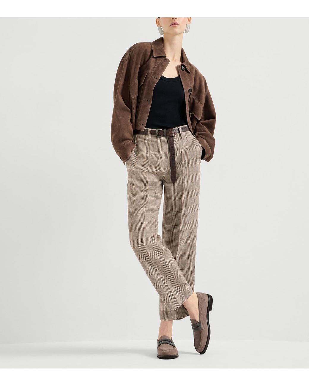 Brunello Cucinelli Brown Suede Monili-Embroidered Penny Loafers