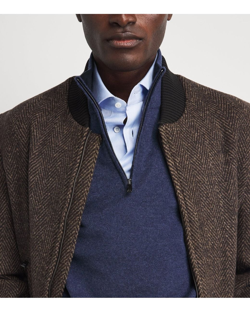 Corneliani Blue Virgin Wool-Cashmere Quarter-Zip Sweater for men