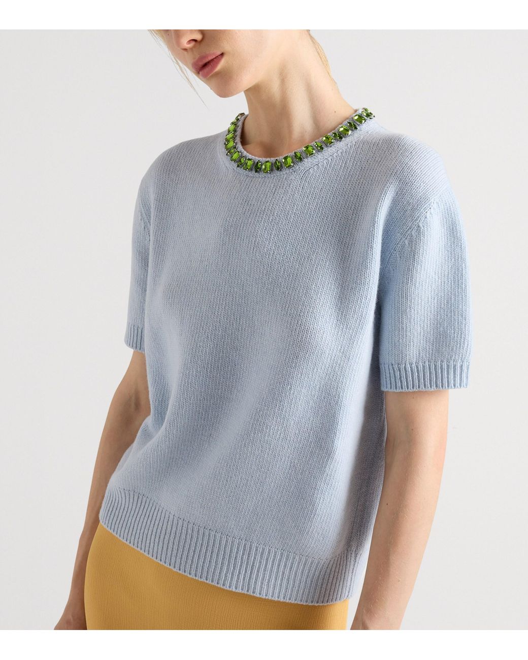 Prada Blue Wool-Cashmere Embellished Sweater