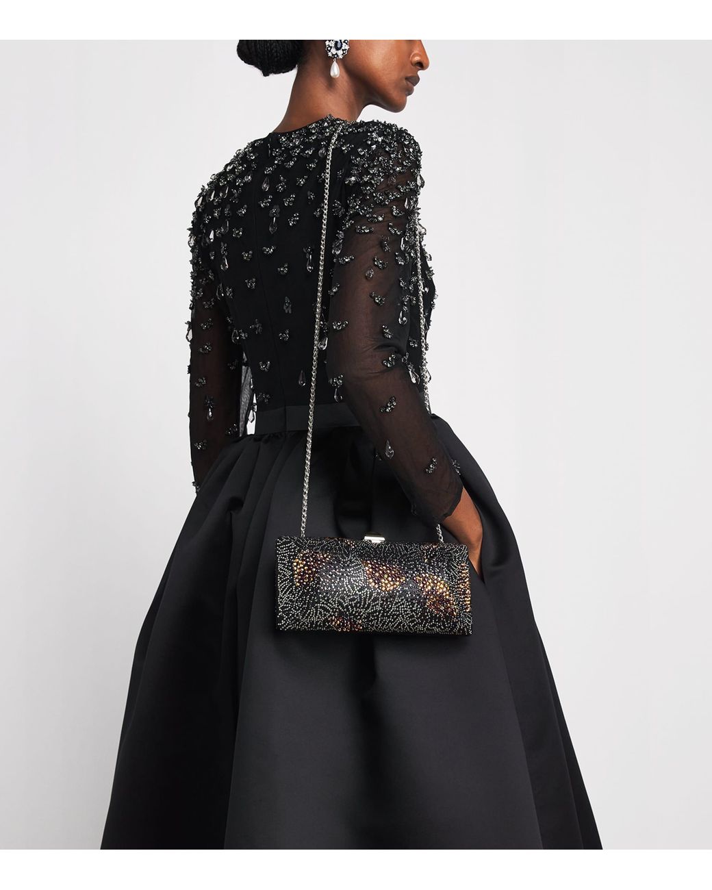 Rodo Black Suede-Effect Embellished Clutch Bag
