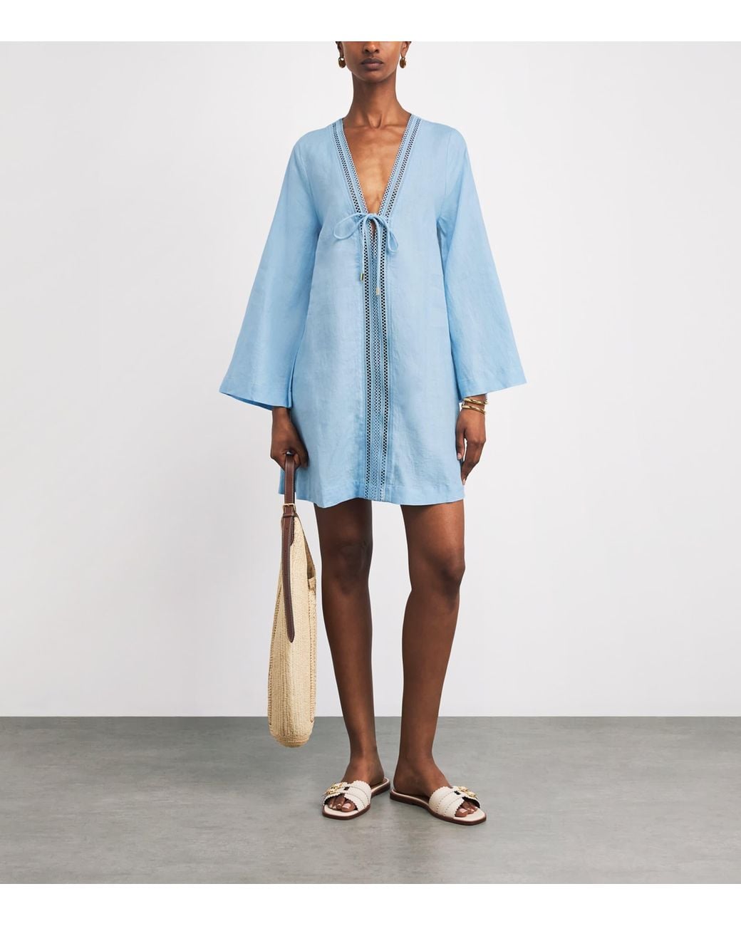 Heidi Klein Blue Linen Ponza Mini Kaftan