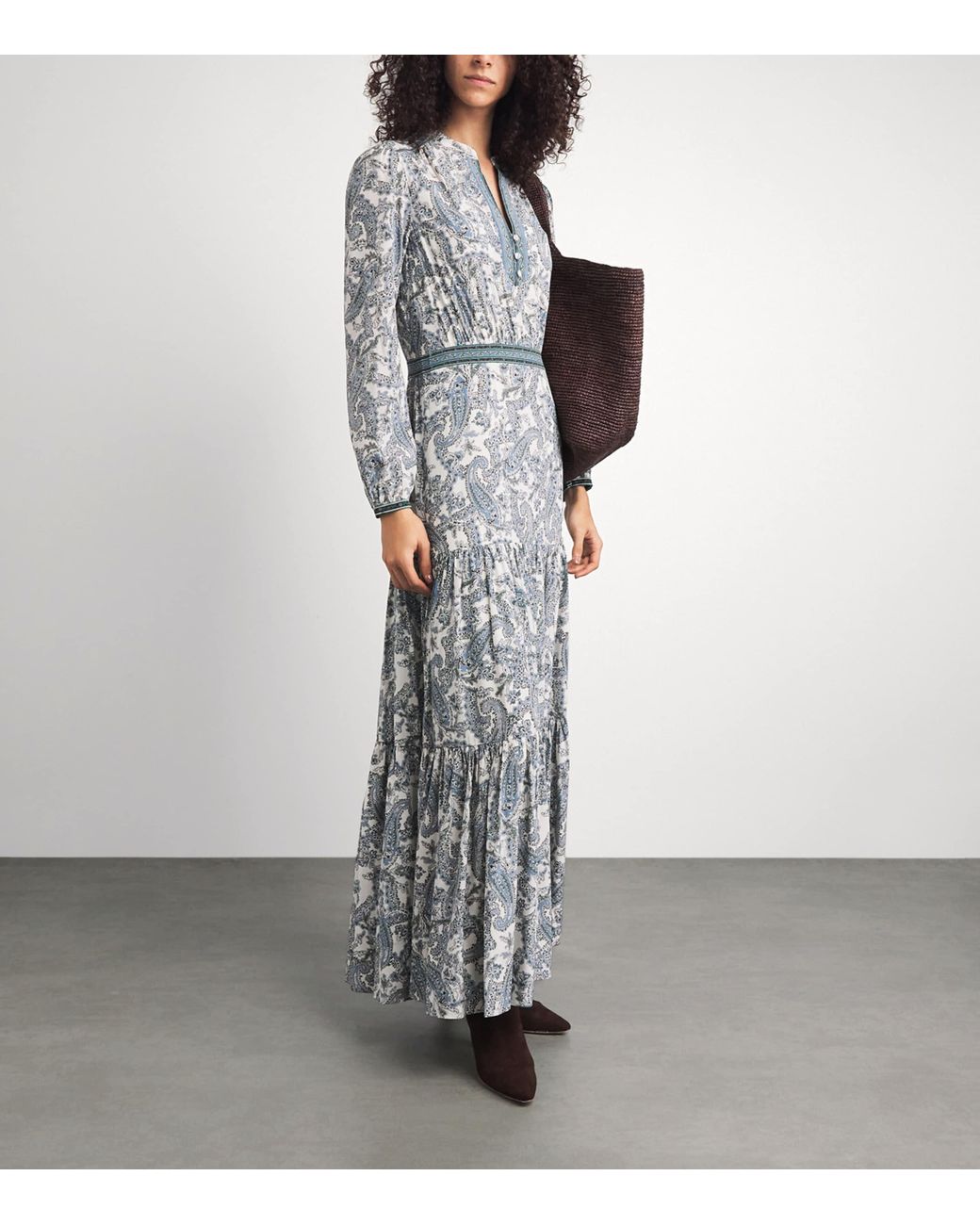 Veronica Beard Gray Silk-Blend Paisley Sama Maxi Dress