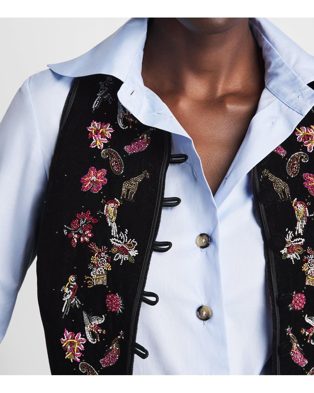 Etro Black Velvet Embellished Cropped Waistcoat