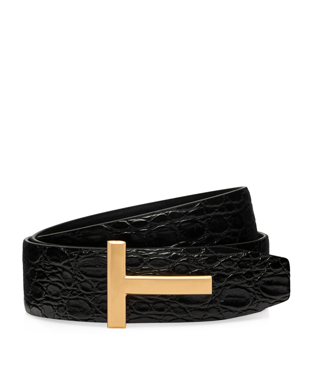 Tom Ford Black Leather Reversible T Icon Belt for men