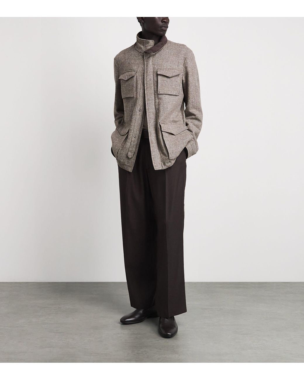 Herno Brown Wool Hybrid High-Neck Jacket for men