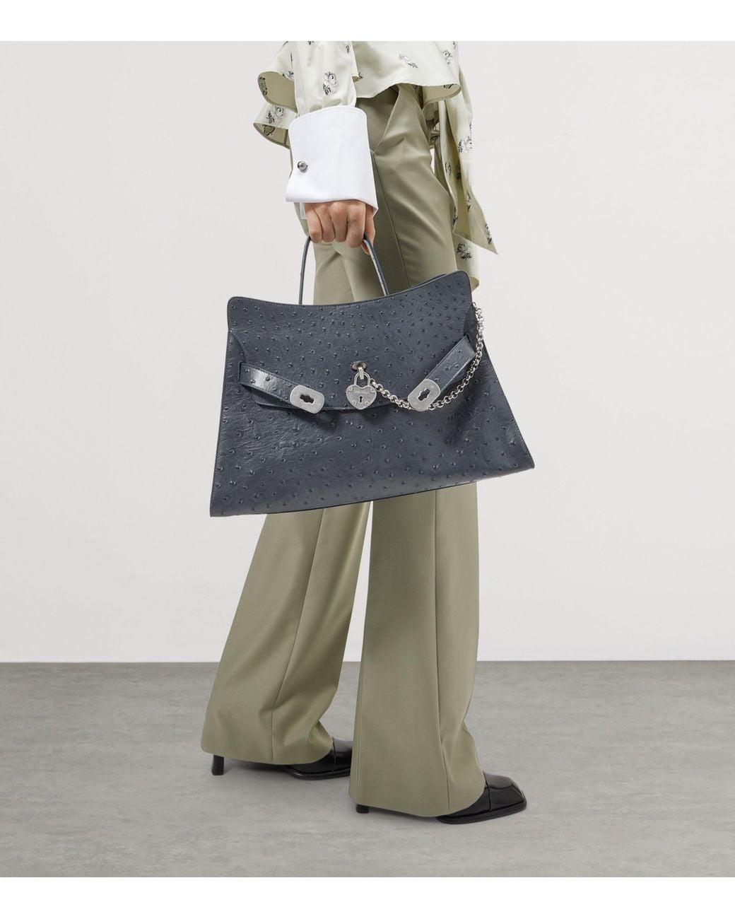 McQueen Blue Calfskin Locke Top-Handle Bag
