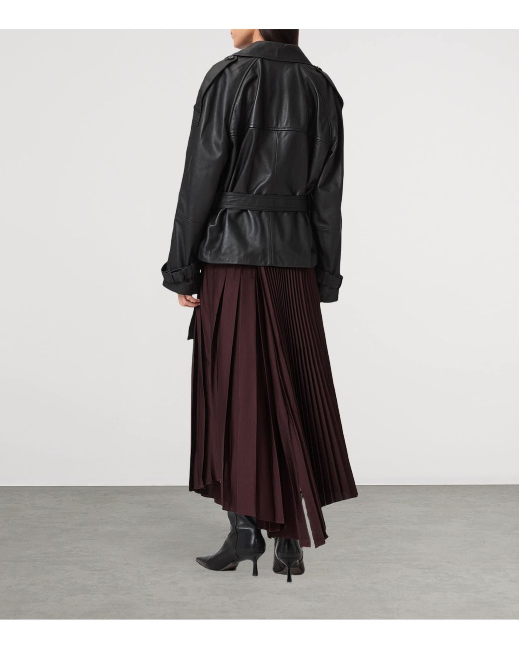 AllSaints Brown Pleated Jax Skirt