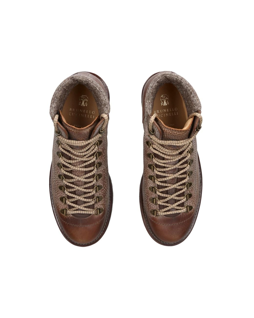 Brunello Cucinelli Brown Leather Lace-Up Hiker Boots for men