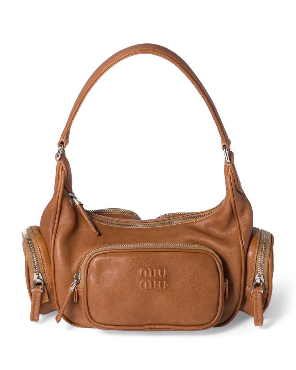 Miu Miu Brown Nappa Leather Pocket Top-Handle Bag