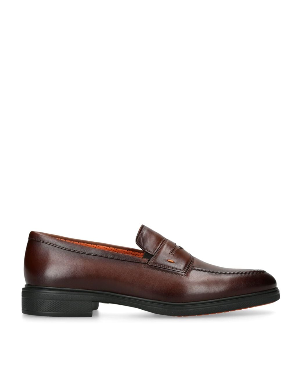 Santoni Brown Leather Easy Penny Loafers for men
