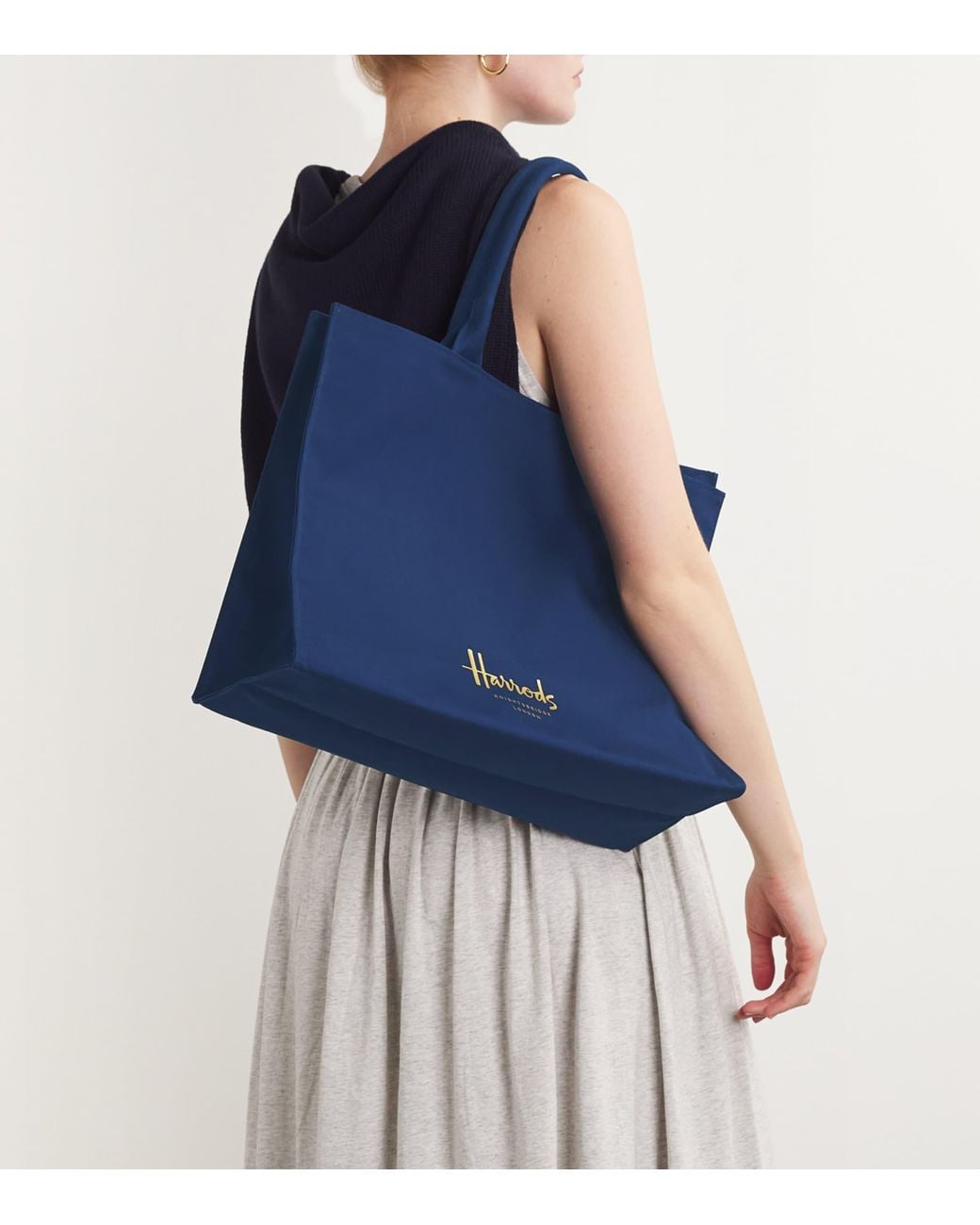 Harrods Blue Large Cotton Logo Tote Bag