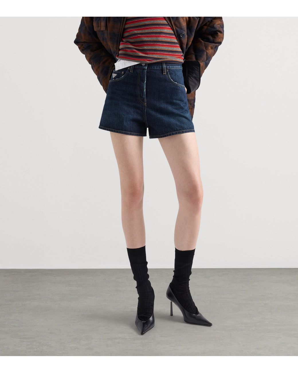 Prada Blue Denim Mid-Rise Shorts