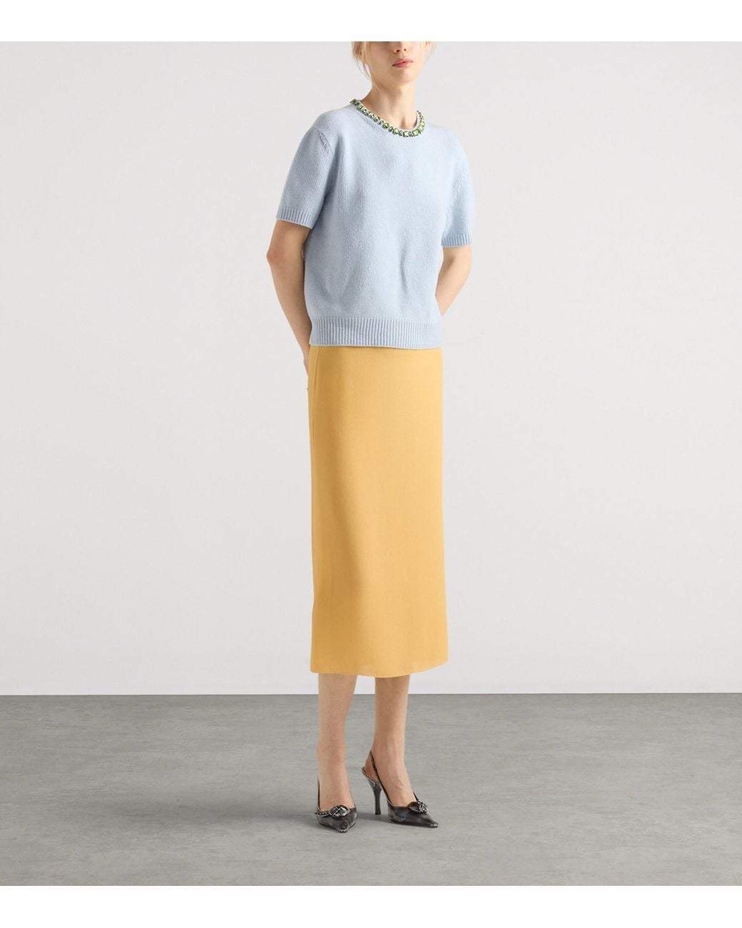 Prada Blue Wool-Cashmere Embellished Sweater