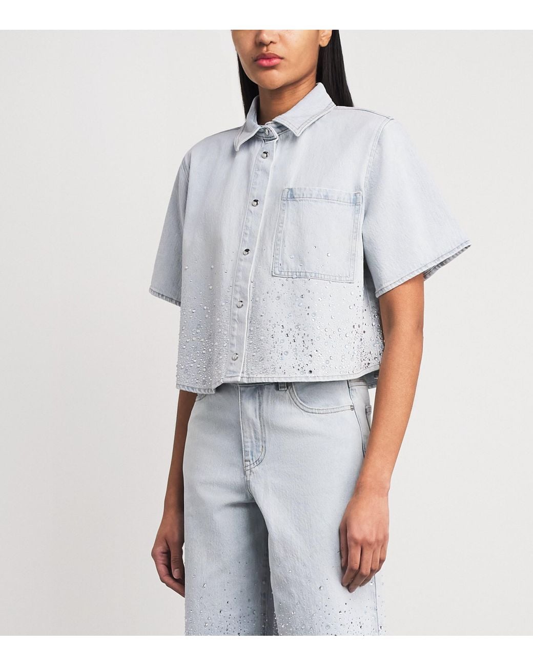 Maje Blue Embellished Denim Shirt