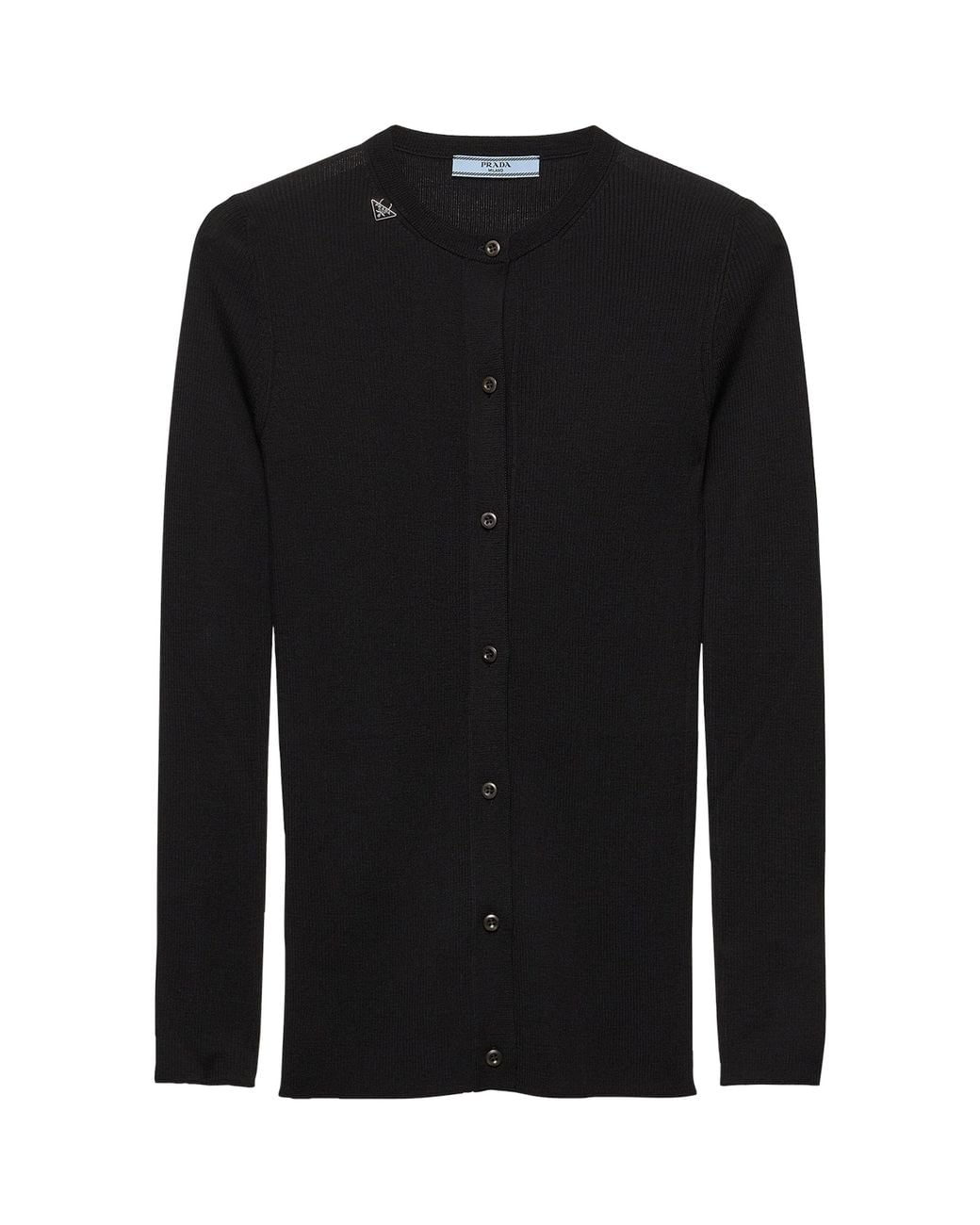 Prada Black Wool Ribbed Slim Cardigan