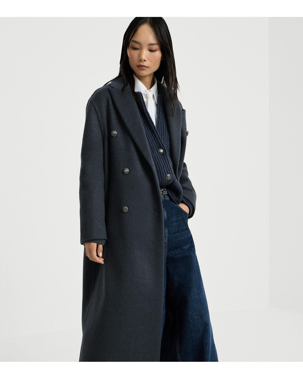 Brunello Cucinelli Black Cashmere Double-Breasted Overcoat