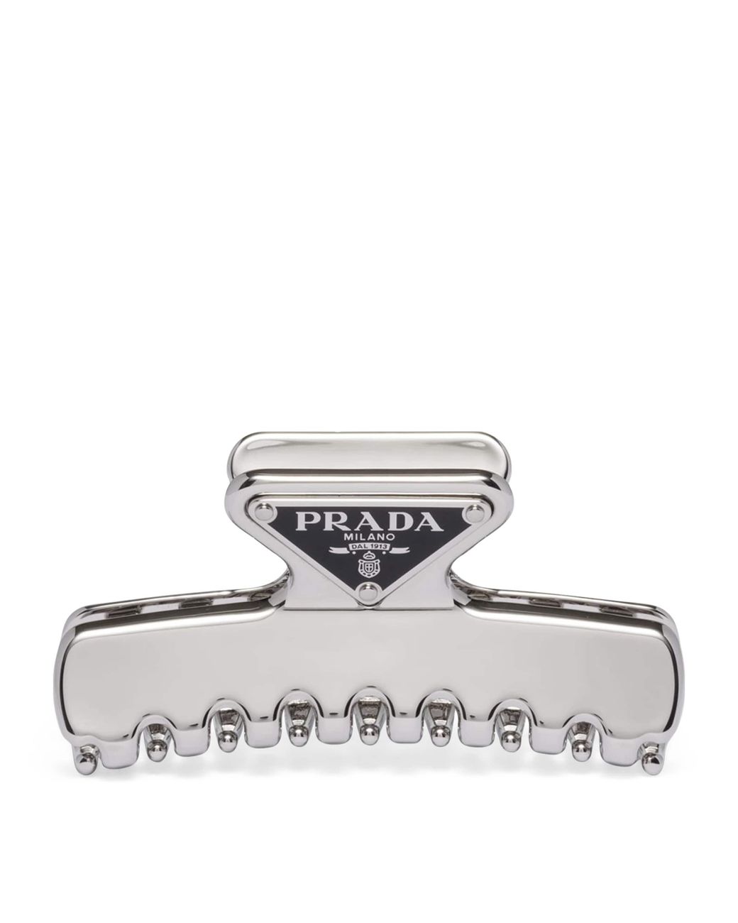 Prada White Triangle Logo Claw Clip