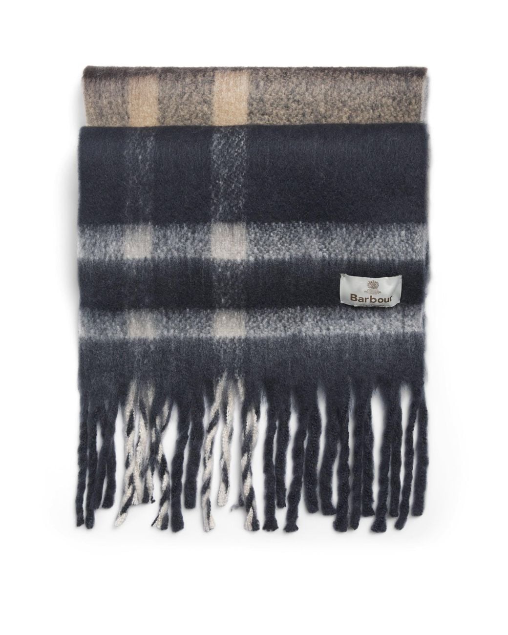 Barbour Blue Knitted Bouclé Tartan Isla Scarf
