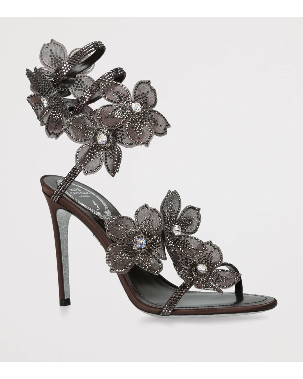 Rene Caovilla Black Satin Floral Cleo Sandals 105
