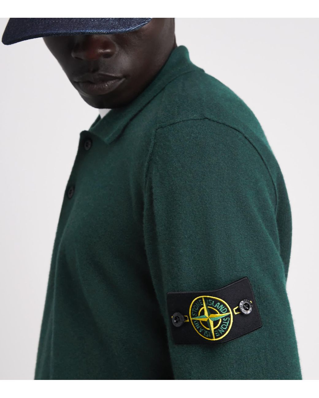 Stone Island Green Wool Compass Polo Sweater for men