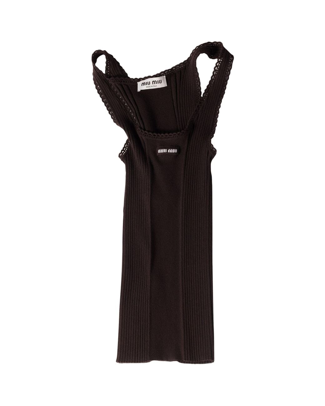 Miu Miu Black Wool Ribbed Logo Tank Top