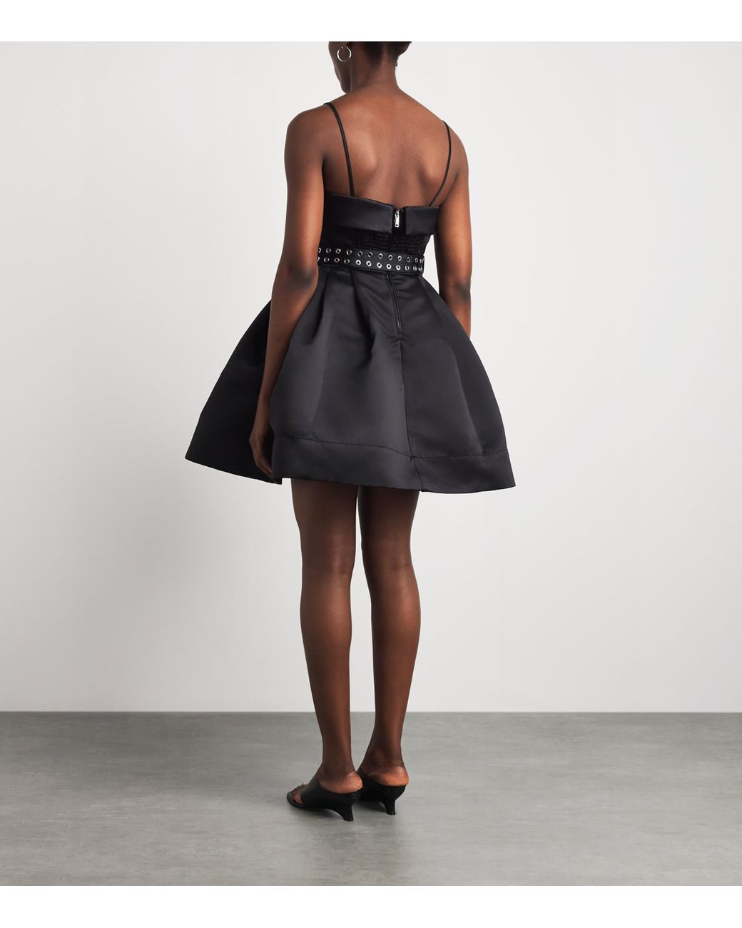 Ganni Black Satin Bubble Mini Dress