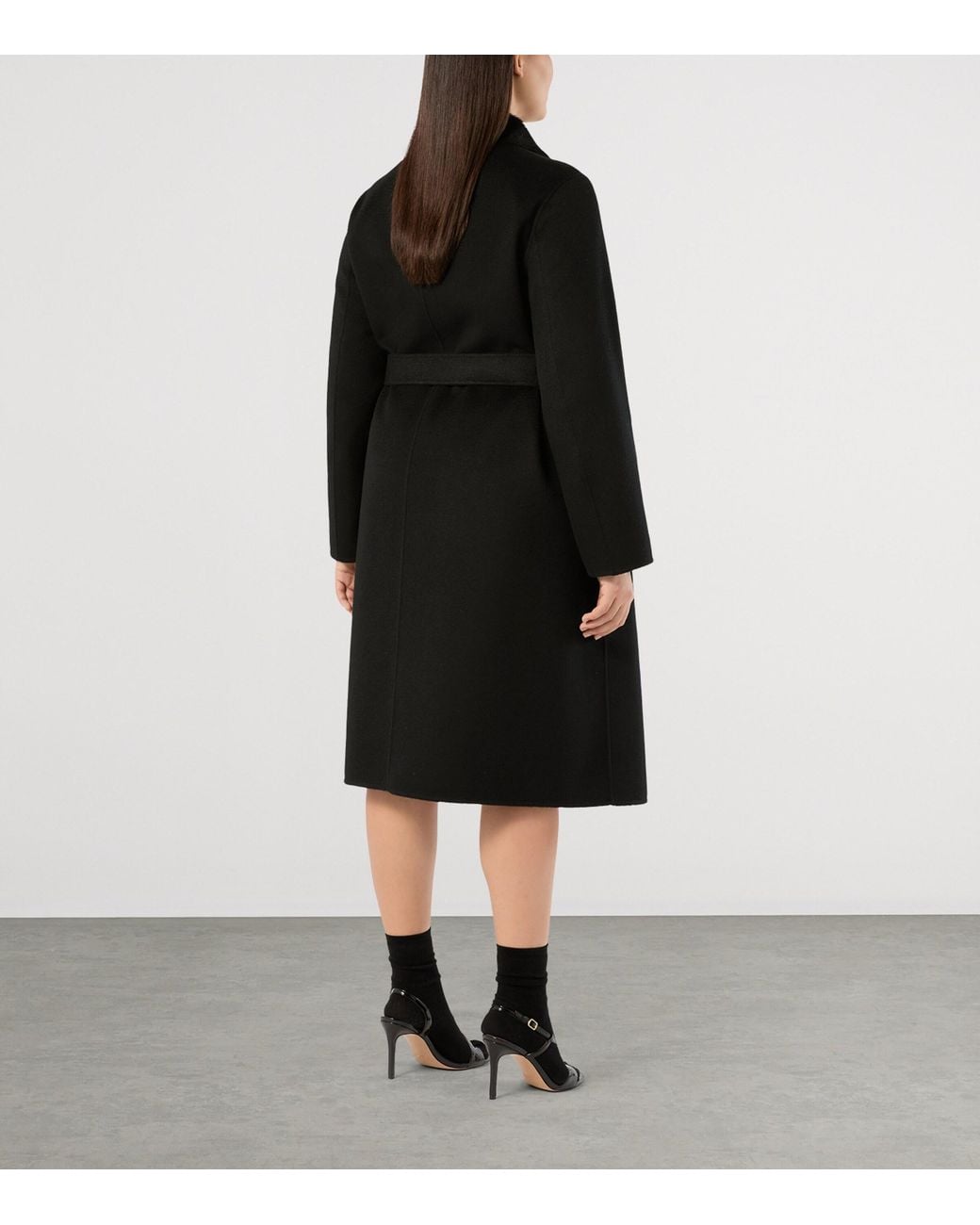 Marina Rinaldi Black Wool Lamb-Fur Wrap Coat
