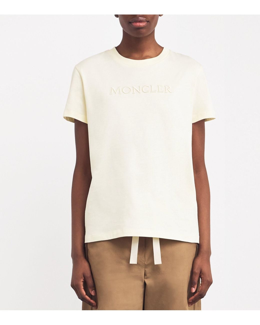 Moncler White Embroidered Tonal Logo T-Shirt