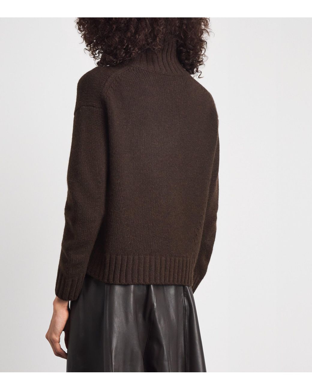 Yves Salomon Brown Cashmere Funnel-Neck Sweater