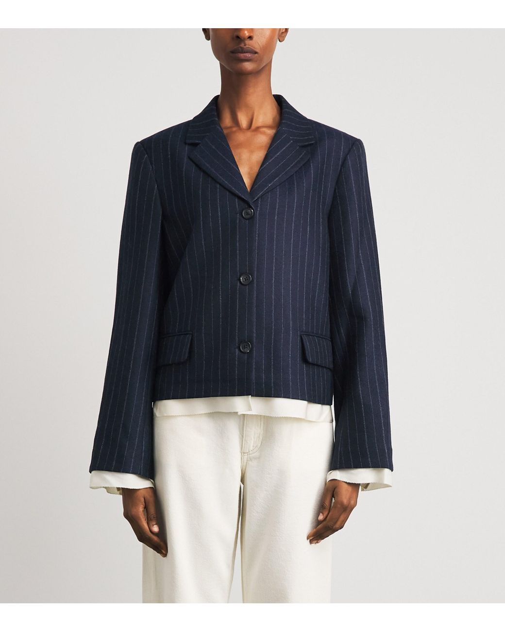 Rag & Bone Blue Wool-Blend Herringbone Stripe Lawrence Blazer