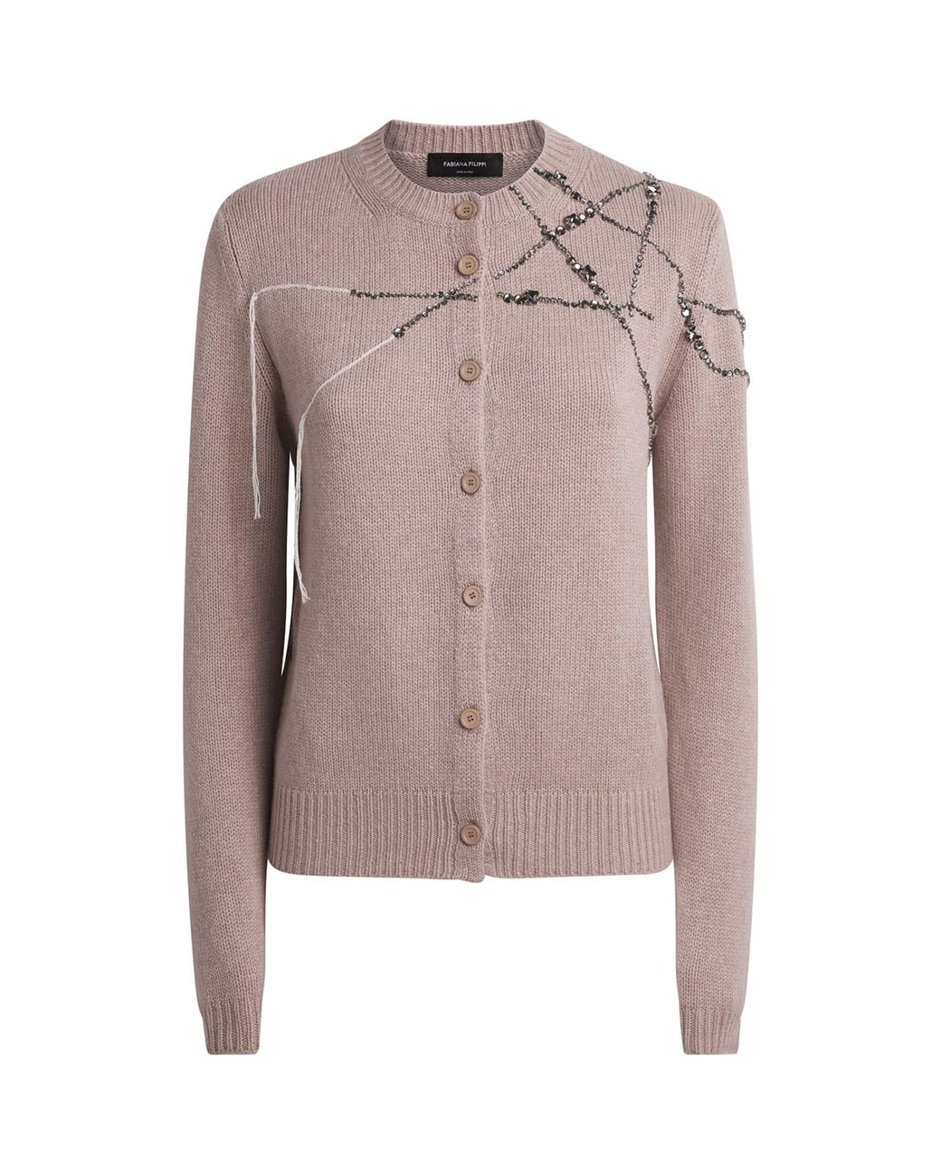 Fabiana Filippi Brown Wool-Silk-Cashmere Embellished Cardigan