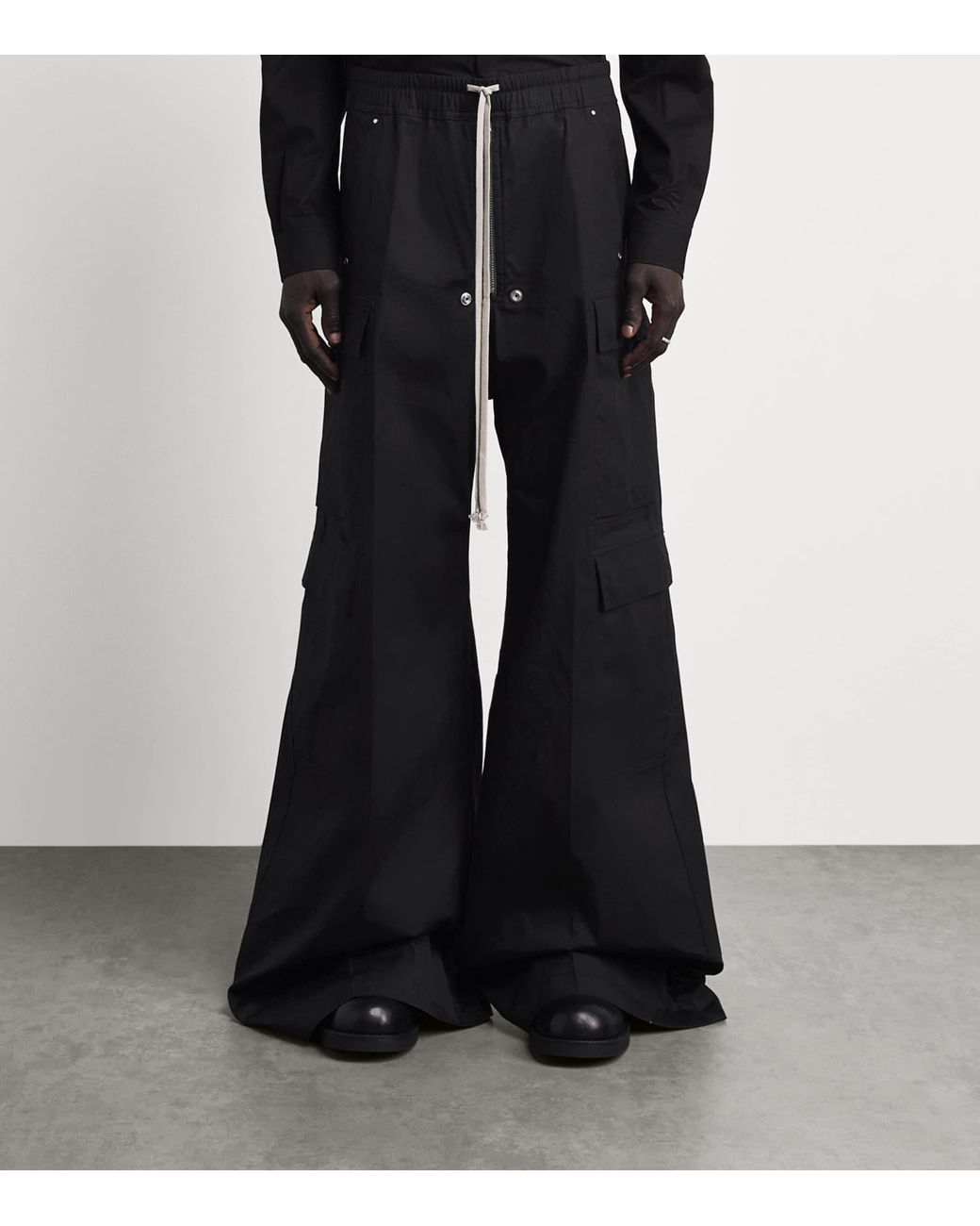 Rick Owens Black Stretch-Cotton Wide-Leg Cargobelas Trousers for men