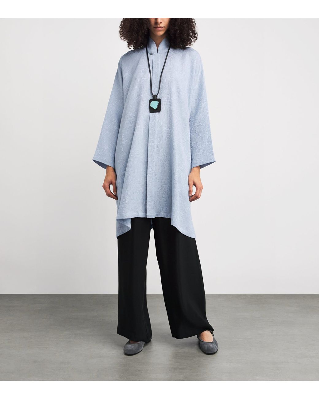 Eskandar Blue Silk Stand-Collar Shirt