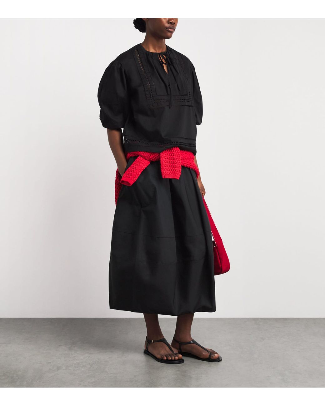 Polo Ralph Lauren Black Cotton Cocoon Midi Skirt