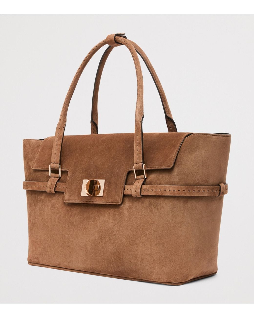 Max Mara Brown Suede Margeux Top-Handle Bag