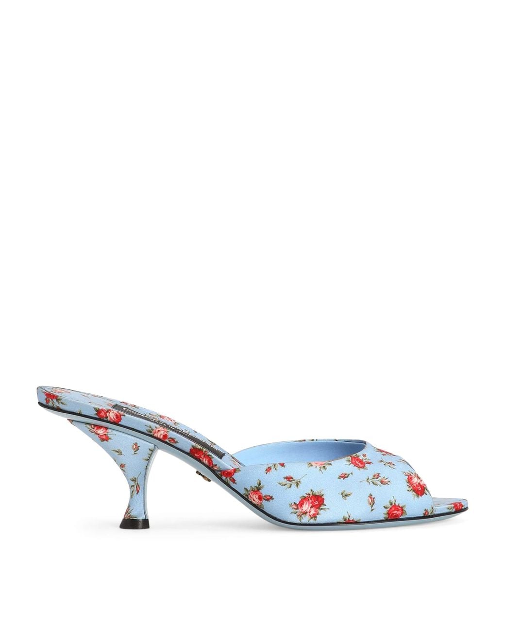 Dolce & Gabbana Blue Leather Floral Heeled Mules 60