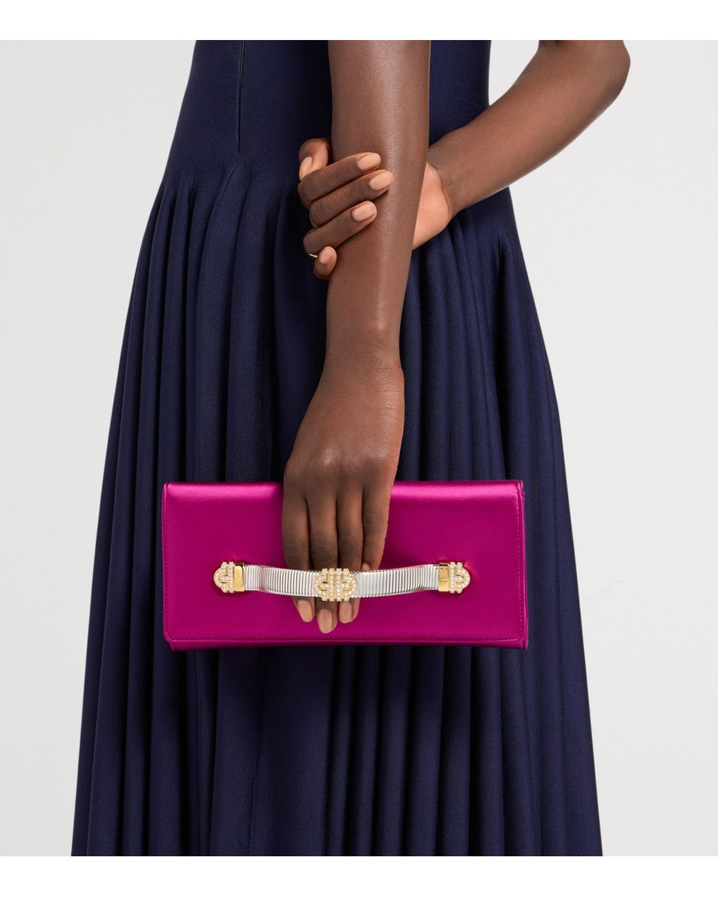 BVLGARI Purple Satin Tubogas Evening Clutch Bag