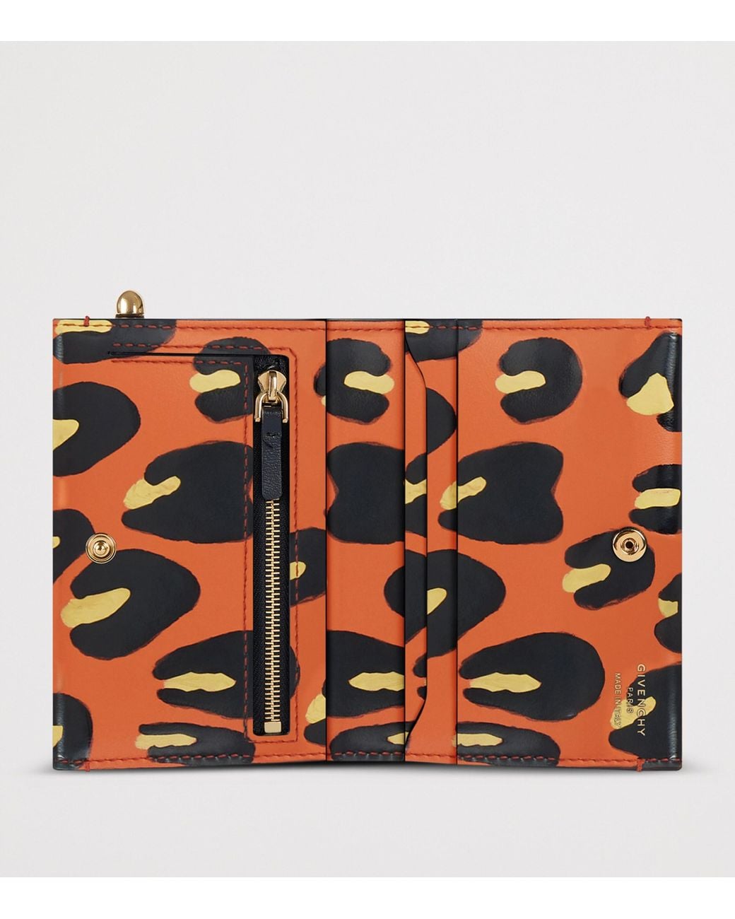 Givenchy Orange Leather Leopard Print Pinch Bifold Wallet