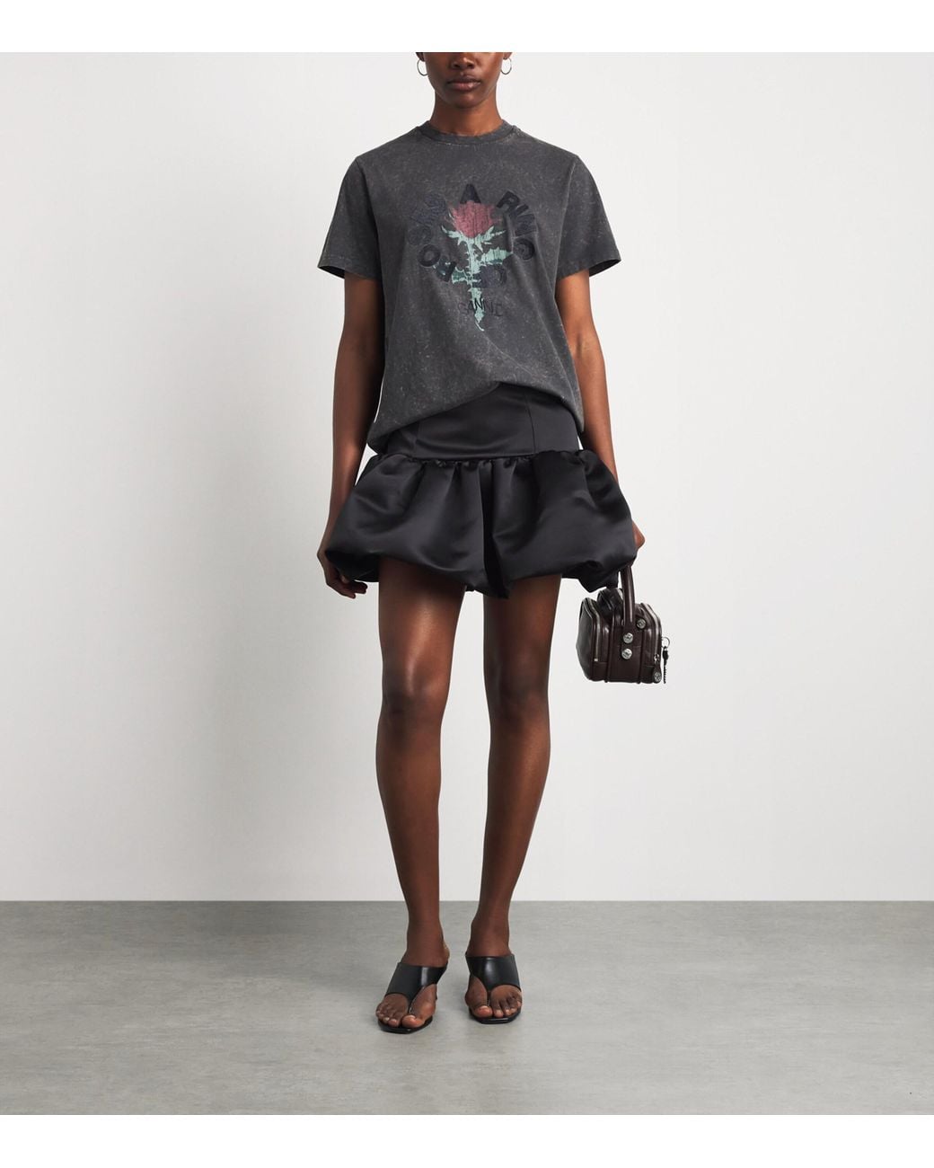 Ganni Black Satin Bubble Mini Skirt