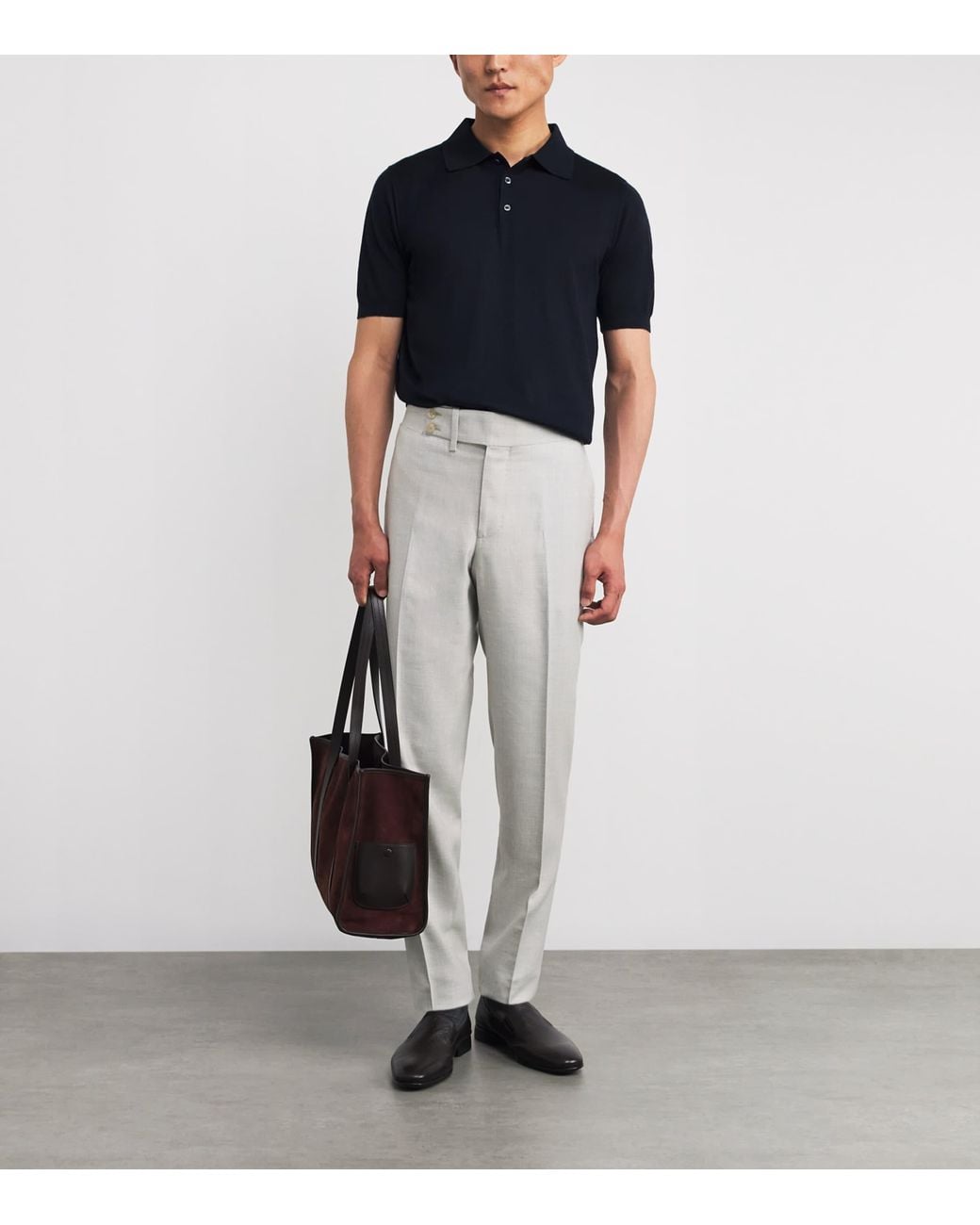 Isaia Gray Wool-Silk-Linen Trousers for men