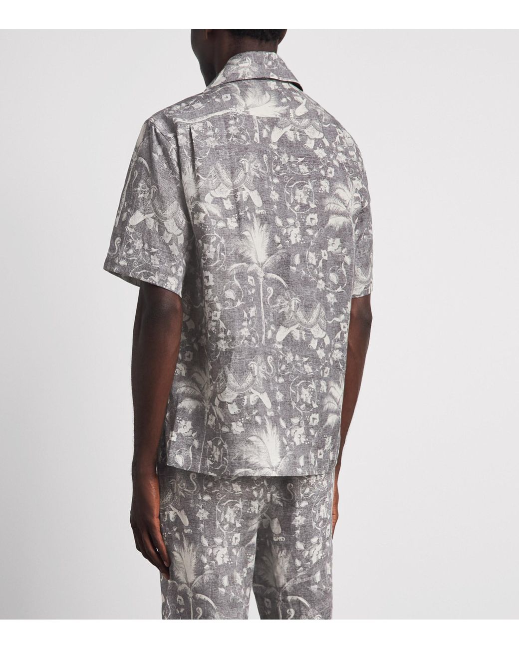 Eleventy Gray Linen Printed Bowling Shirt for men