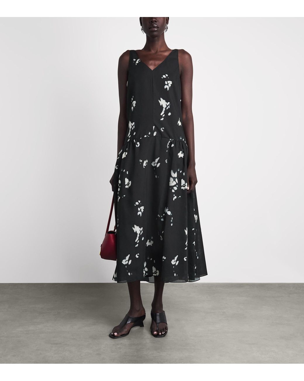 Theory Black Satin V-Neck Midi Dress
